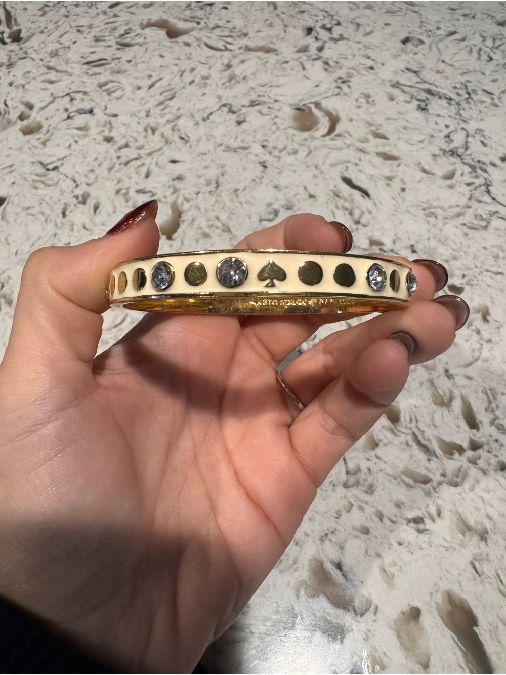 kate spade Spot the Spade Cream Enamel Crystal Accent Bangle Bracelet